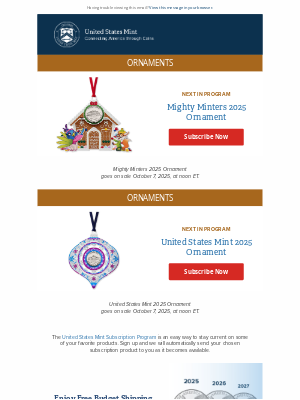 United States Mint - Now Available for Subscription - Mighty Minters & United States Mint 2025 Ornaments