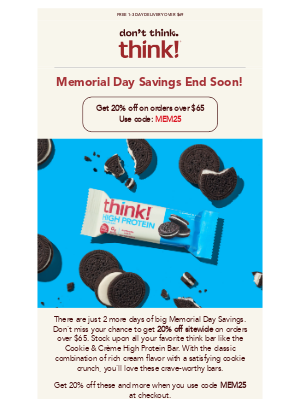 thinkThin - 20% off ends tomorrow! Stock up now!