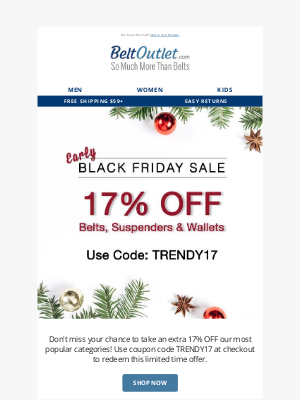 BeltOutlet.com - Don't Miss 17% OFF Our Most Popular Categories 🔥