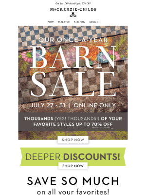 MacKenzie Childs LLC - NEW deeper discounts on Barn Sale deals!