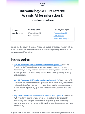 Amazon AWS - AWS Transform webinar series: Modernize with agentic AI