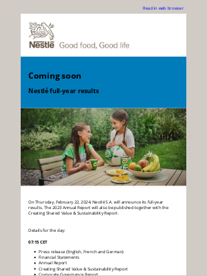 Nestle - Coming soon: Nestlé full-year results