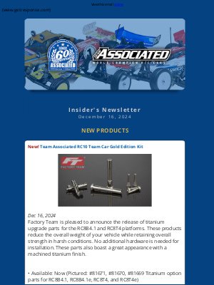 Team Associated - Team Associated Insider’s Newsletter, December 16, 2024