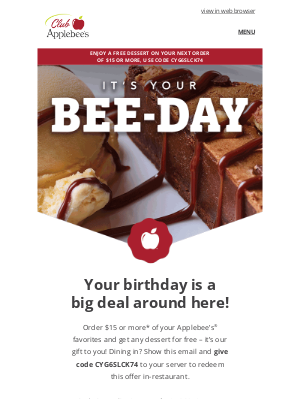Applebee's - Christopher, we got you a birthday gift!