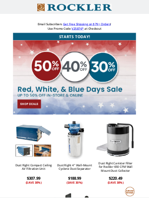 Rockler Woodworking and Hardware - New Red-Hot Deals, White-Hot Prices & Blue-Ribbon Savings — Up to 50% Off!