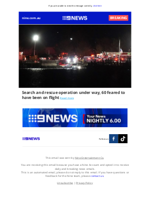 Channel 9 (Australia) - BREAKING: Passenger plane crashes into Blackhawk chopper in Washington DC