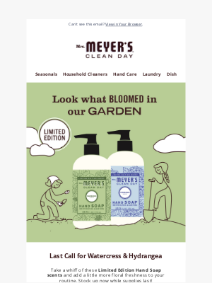 Mrs. Meyer’s Clean Day - Last chance to grab Hydrangea & Watercress!
