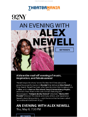 TheaterMania - Tony Award winner Alex Newell in concert!