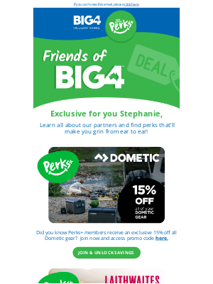 BIG4 Holiday Parks of Australia Pty Ltd - Stephanie, save up to 15% with our BIG4 partners...