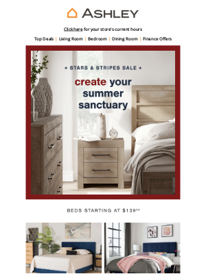 Ashley Furniture HomeStore - Open for $139.99 Beds + More Stars & Stripes Deals