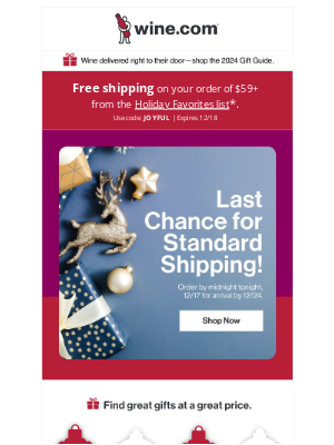 LAST DAY for free shipping & delivery by 12/24