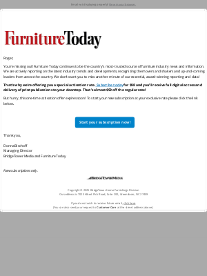 furniture today - Roger, last chance to lock in this special activation rate!