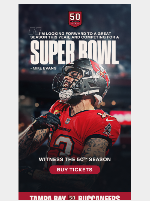 Tampa Bay Buccaneers - Witness the Historic 50th Season. Single Game Tickets Available Now!