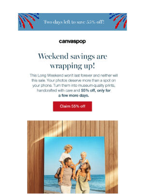 CanvasPop - 55% off Fourth of July Sale ending soon! ⏳