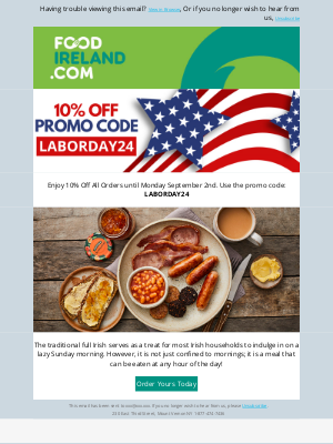 Food Ireland - Pre Labor Day Sale - Save 10% Sitewide!