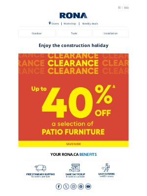 Rona (Canada) - Patio Clearance — Up to 40% Off Select Furniture 🔥
