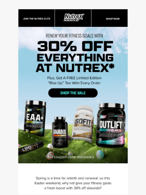 Nutrex Research - 30% off Easter Sale ends TOMORROW