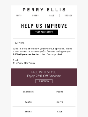 Perry Ellis - 20% Off to Share Your Thoughts