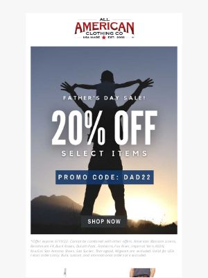 allamericanclothing - Save 20% for Father's Day Weekend!