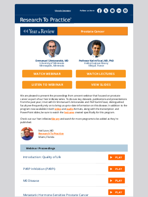 Research To Practice - Year in Review: Prostate Cancer — CME/MOC-accredited webinar proceedings and companion lecture library