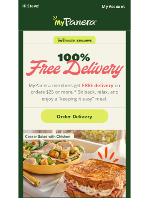 Panera Bread - Hello, 100% ✨FREE ✨ delivery!