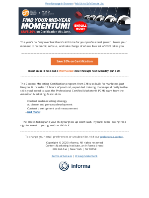 Content Marketing Institute - Last chance for your midyear glow-up.