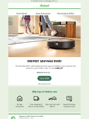 iRobot - First time ever: our most powerful vacuum is now $400 off.