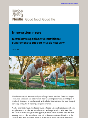 Nestle - Nestlé develops bioactive nutritional supplement to support muscle recovery
