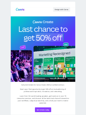 Canva - Last chance for discounted Canva Create 2025 tickets