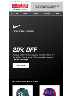 NFLshop - Dad Deserves Nike: 20% Off Father's Day Sale Starts Now