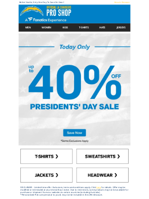 Los Angeles Chargers - TODAY ONLY | Up To 40% Off Presidents' Day Sale