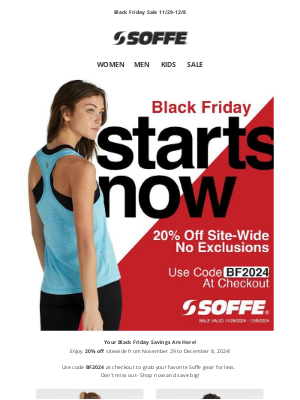 Soffe LLC. - Don't Miss Out on Black Friday Deals: 20% Off Soffe Products!