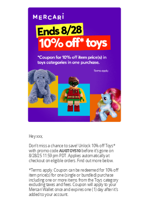 Mercari - Flash deals are waiting: 10% off item price(s)* for one purchase