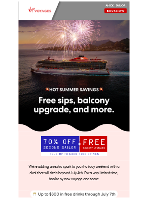 Virgin Voyages - Just for our faves: up to $300 Bar Tab, no strings. 🍸✨