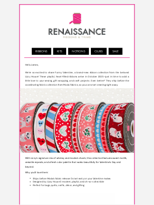 Renaissance Ribbons - 💖 Coming in October: Lizzy House’s Funny Valentine Ribbons