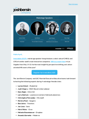 Josh Bersin Academy - April, HR's who's who will be at Irresistible 2025. Will you?