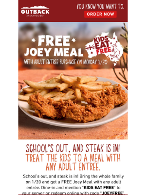 Outback Steakhouse - School is Out 💰 FREE Joey Meal Is In!