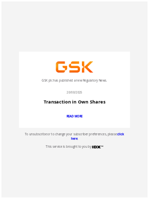 GSK - GlaxoSmithKline - GSK plc – Stock exchange announcement