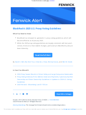 Fenwick & West - [Fenwick Alert] BlackRock’s 2025 U.S. Proxy Voting Guidelines