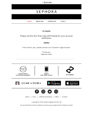 Sephora (Australia) - Verification Code