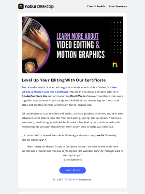 Noble Desktop - Bring Designs to Life with Video Editing and Motion Graphics