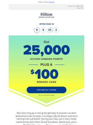 Hilton Hotels & Resorts - MARGIE, Your Next Vacation = 25,000 Hilton Honors Points + A $100 Gift