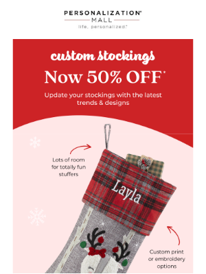 Personalization Mall - New Custom Stockings For The Entire Family! All 50% Off