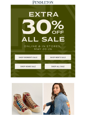 Pendleton Woolen Mills - Extra 30% off home and apparel sale styles