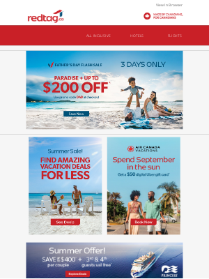 Red Tag Vacations (Canada) - This weekend only: Father's Day Flash Sale 🎉✈️