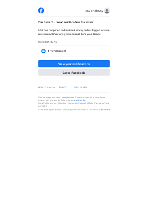 Facebook - Update for you: 1 friend request