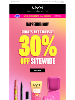 NYX - Better than a date: 30% off for Singles' Day