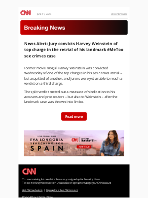 CNN - News Alert: Jury convicts Harvey Weinstein of top charge in the retrial of his landmark #MeToo sex crimes case