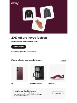 eBay - Grab 20% off pre-loved fashion, and more savings