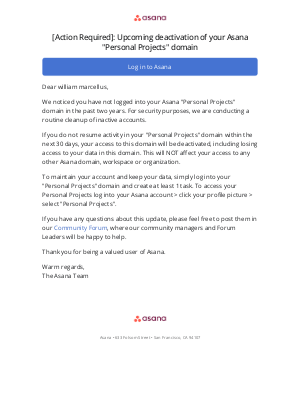 Asana - [Action Required]: Upcoming deactivation of your Asana 